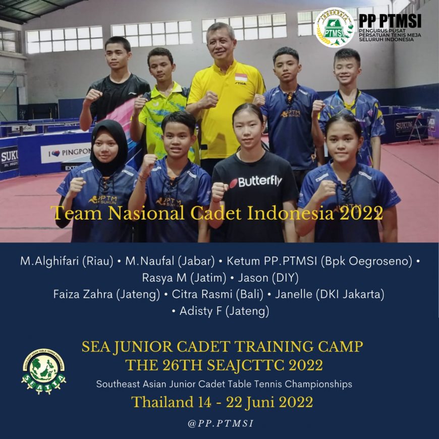 PP PTMSI Kirim Atlet U-15 dan Junior Berprestasi Berlaga di SEAJCTTC 2022 Thailand