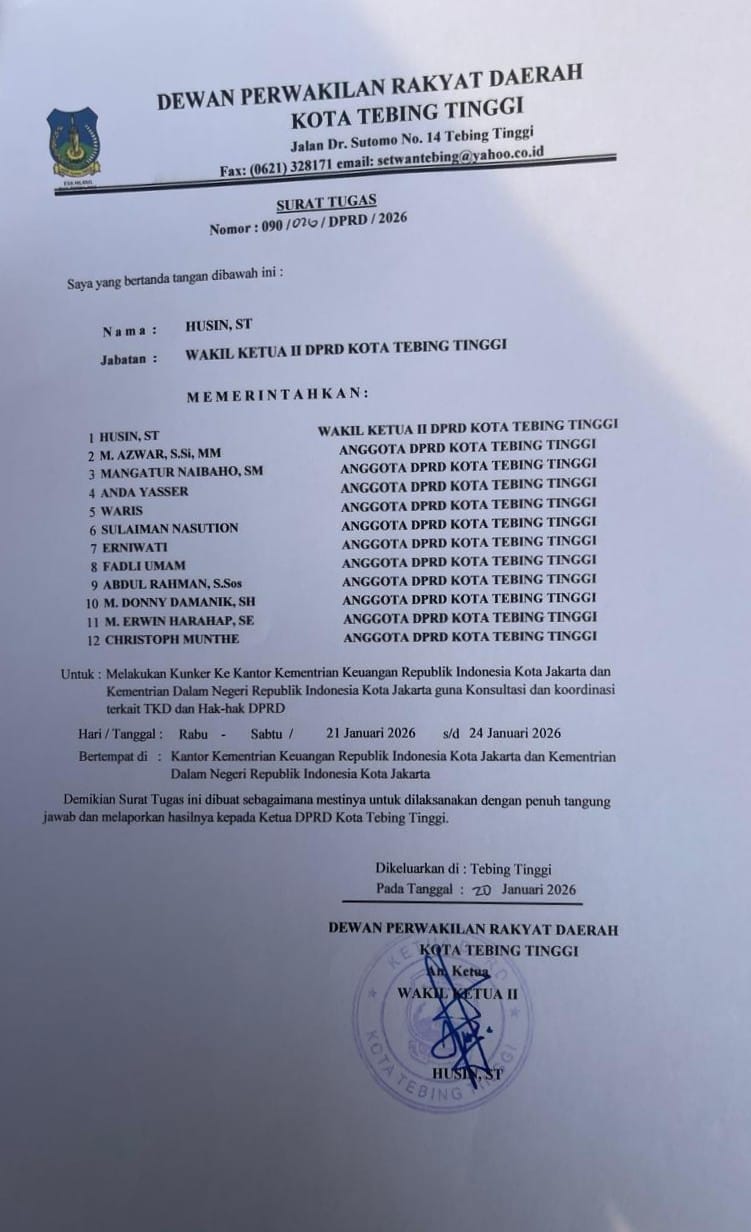 Surat Tugas 12 Anggota DPRD Tebing Tinggi ke Jakarta Dipertanyakan, Ketua DPRD Tegaskan Tidak Tahu dan Bantah Ada Pendelegasian ke Pimpinan Lain 2 IMG 20260121 WA0346