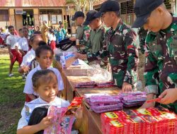 Bentuk Kepedulian Terhadap Pelajar, Satgas Yonif 643/Wns Bagikan Seragam Sekolah, Tas, ATK dan Pensil Warna