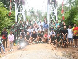Kodim 0213/Nias Bersama Yonif TP 903/BS Rampungkan Jembatan Gantung di Desa Ononamolo III